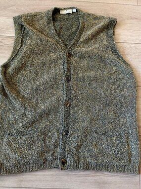 Ermenegildo Zegna Knit Cardigan Wool Sweater Vest Button Texture Men Olive Italy